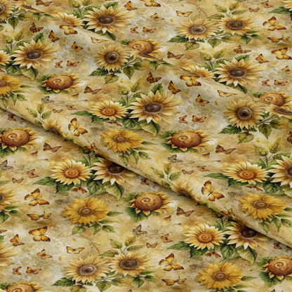 Vintage Sunflowers and Butterflies Pattern 7 Quilting Cotton Fabric