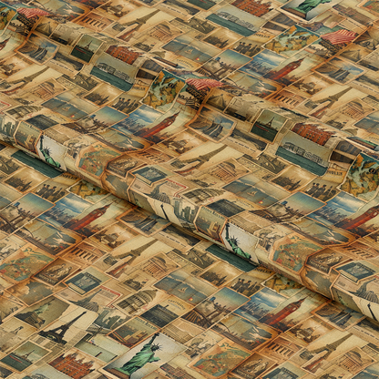 Vintage Travel Stamps Quilting Cotton Fabric