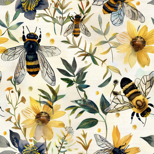 Vintage Watercolor Honey Bee Quilting Cotton Fabric