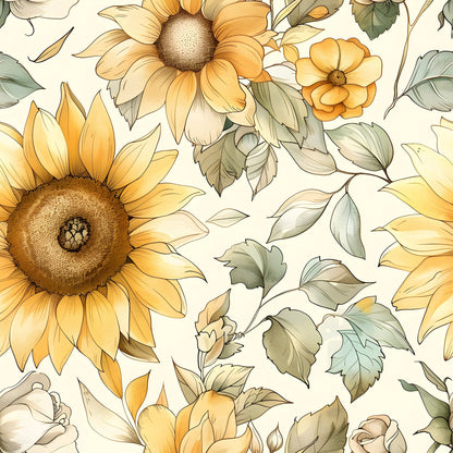 Vintage Autumn Sunflowers Pattern 12 Quilting Cotton Fabric