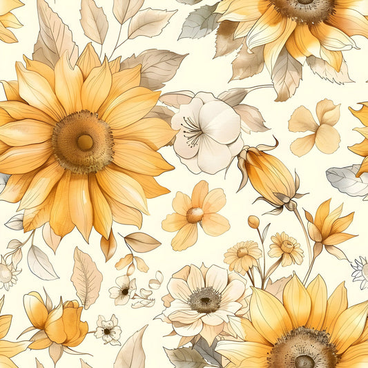 Vintage Autumn Sunflowers Pattern 22 Quilting Cotton Fabric