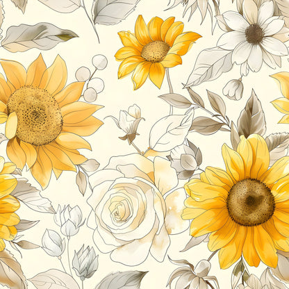 Vintage Autumn Sunflowers Pattern 3 Quilting Cotton Fabric