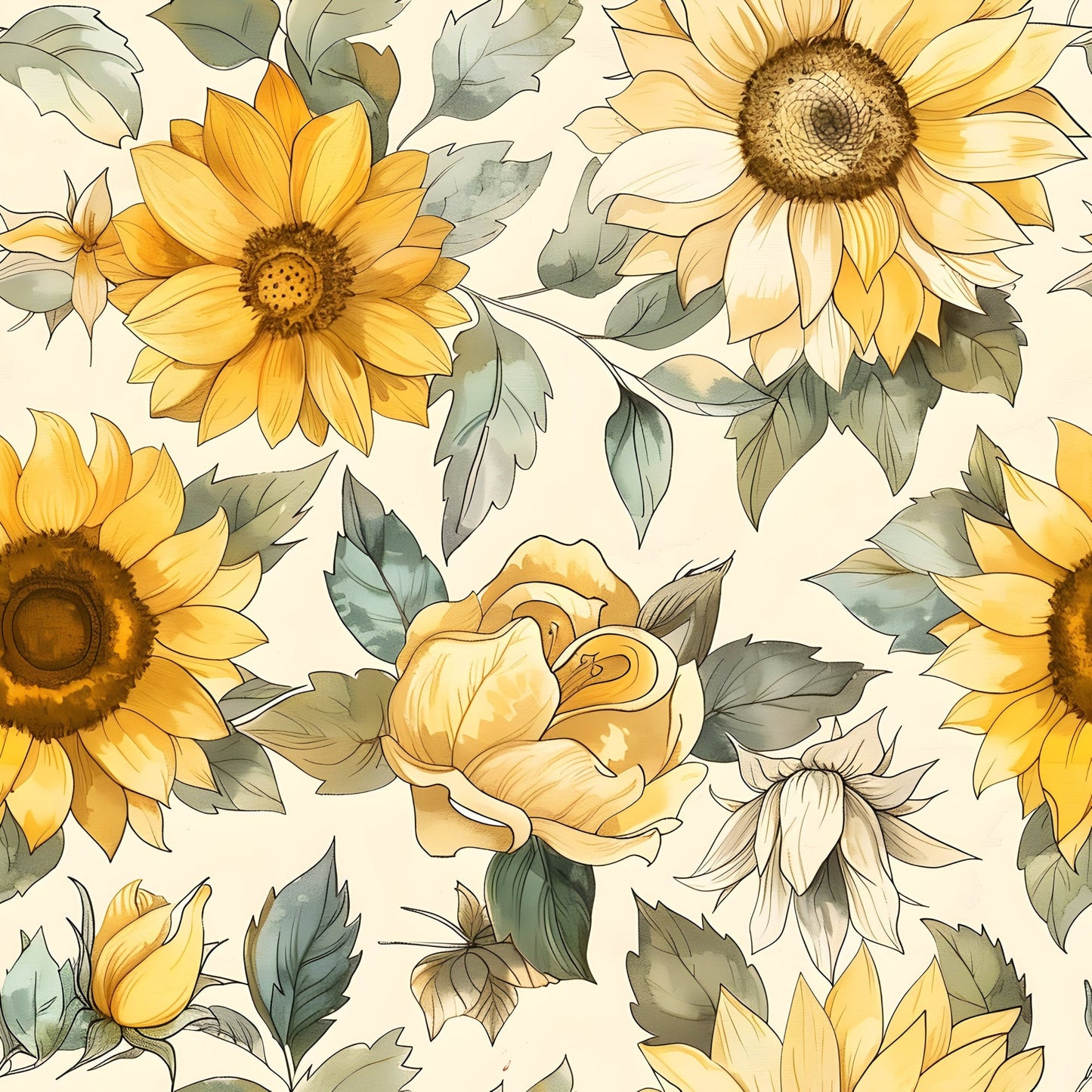 Vintage Autumn Sunflowers Pattern 4 Quilting Cotton Fabric
