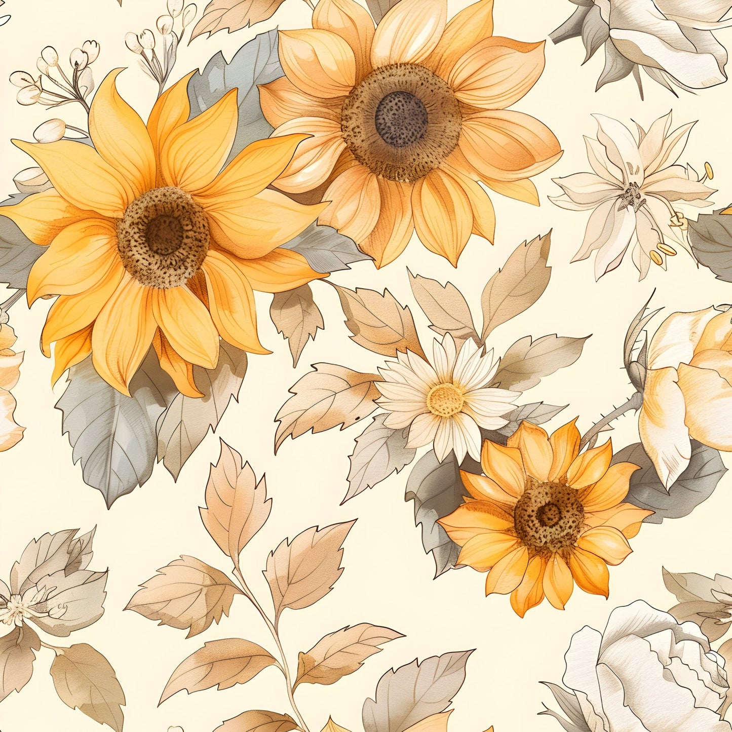 Vintage Autumn Sunflowers Pattern 9 Quilting Cotton Fabric
