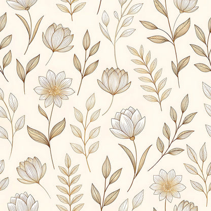 Vintage Beige Sepia Floral Pattern 10 Quilting Cotton Fabric