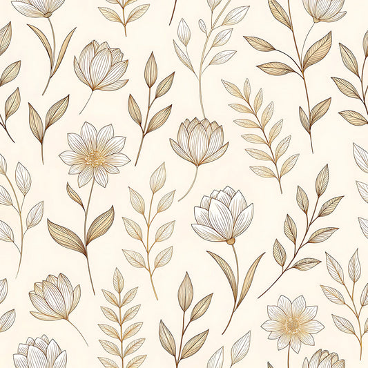 Vintage Beige Sepia Floral Pattern 10 Quilting Cotton Fabric