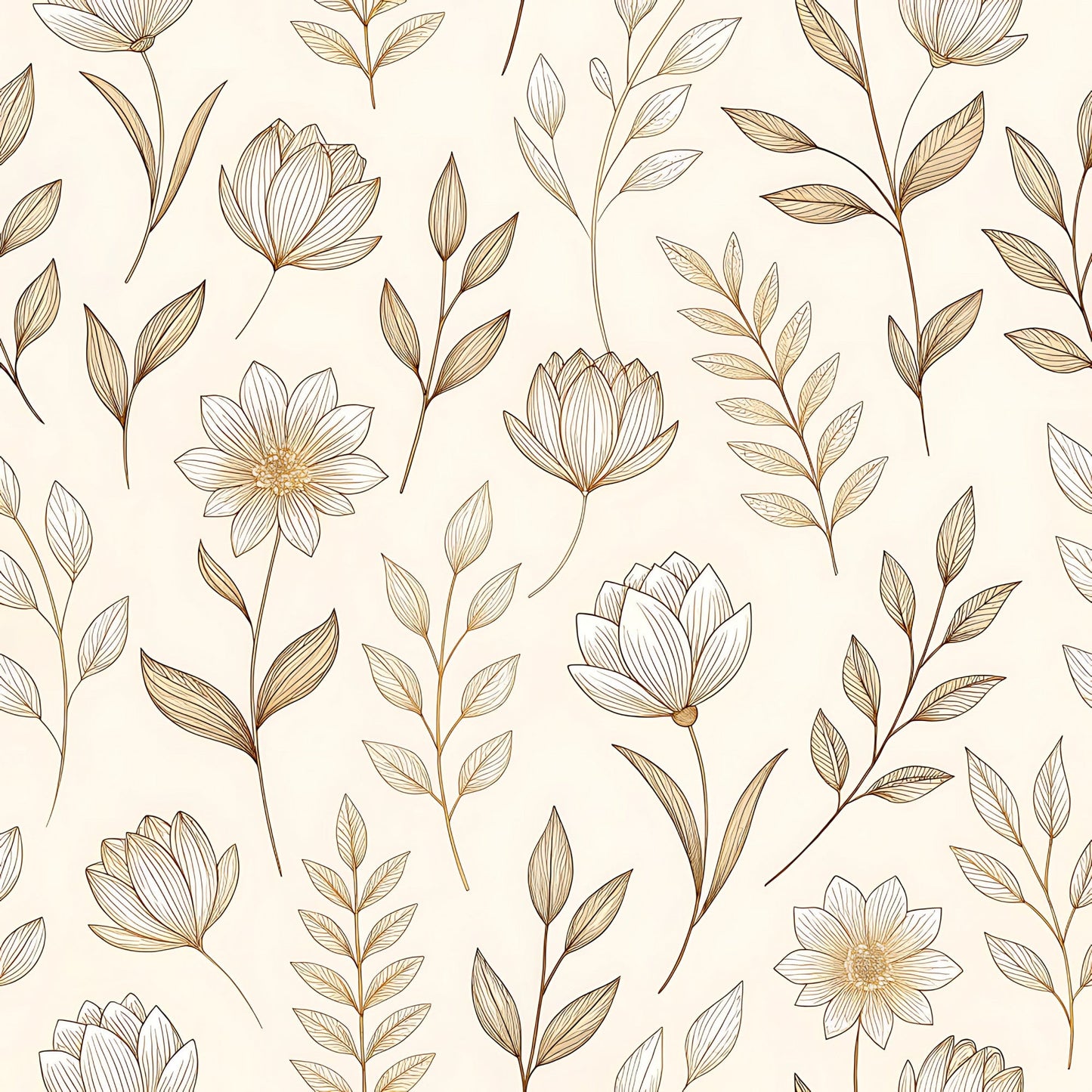 Vintage Beige Sepia Floral Pattern 10 Quilting Cotton Fabric