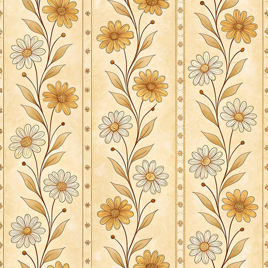 Vintage Beige Sepia Floral Pattern 13 Quilting Cotton Fabric