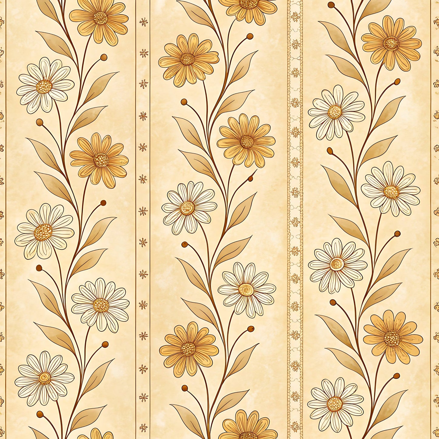 Vintage Beige Sepia Floral Pattern 13 Quilting Cotton Fabric