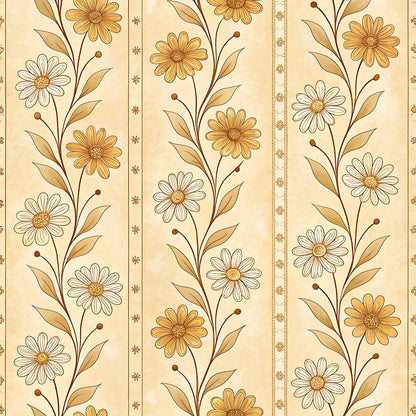 Vintage Beige Sepia Floral Pattern 13 Quilting Cotton Fabric