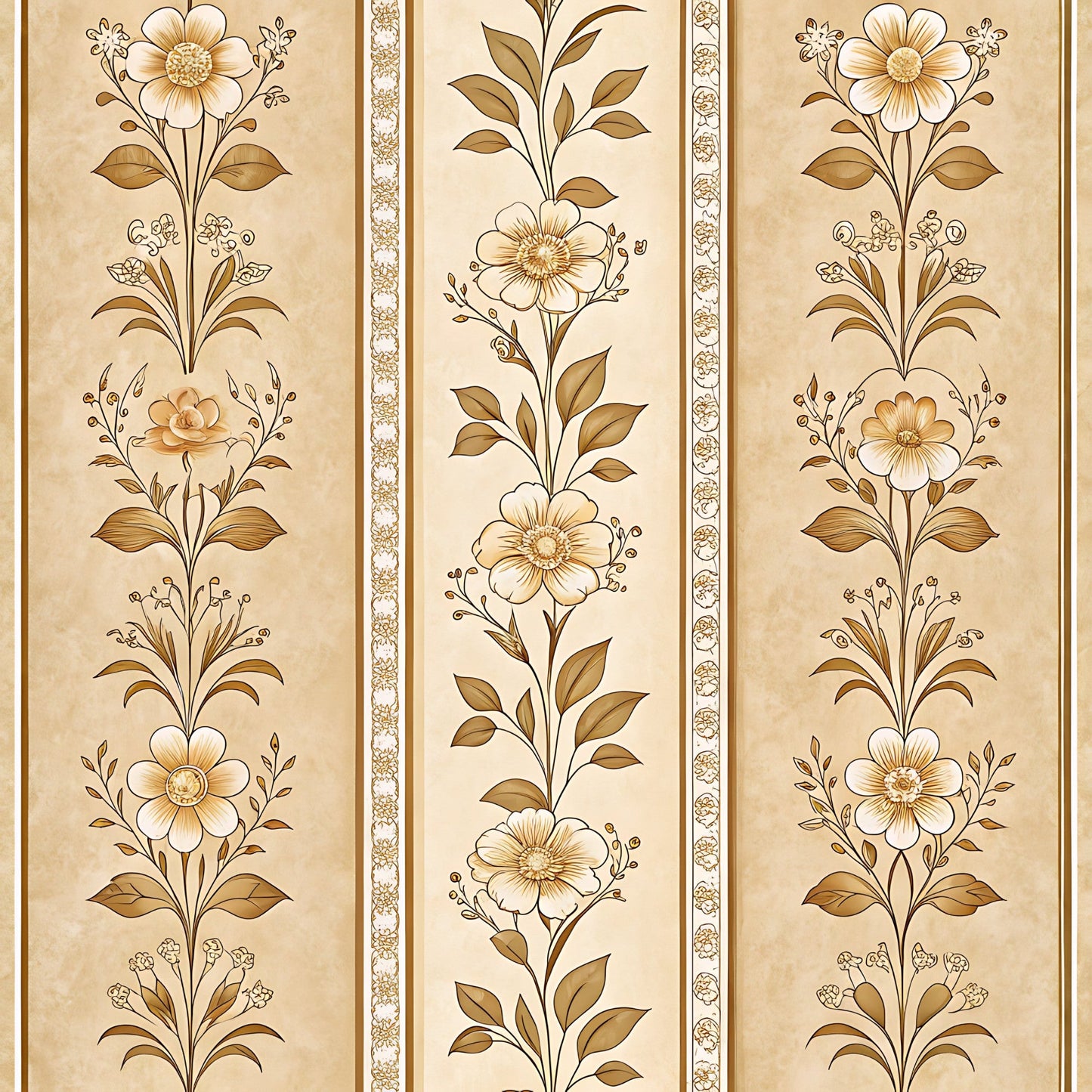 Vintage Beige Sepia Floral Pattern 16 Quilting Cotton Fabric