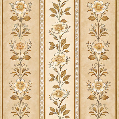 Vintage Beige Sepia Floral Pattern 16 Quilting Cotton Fabric