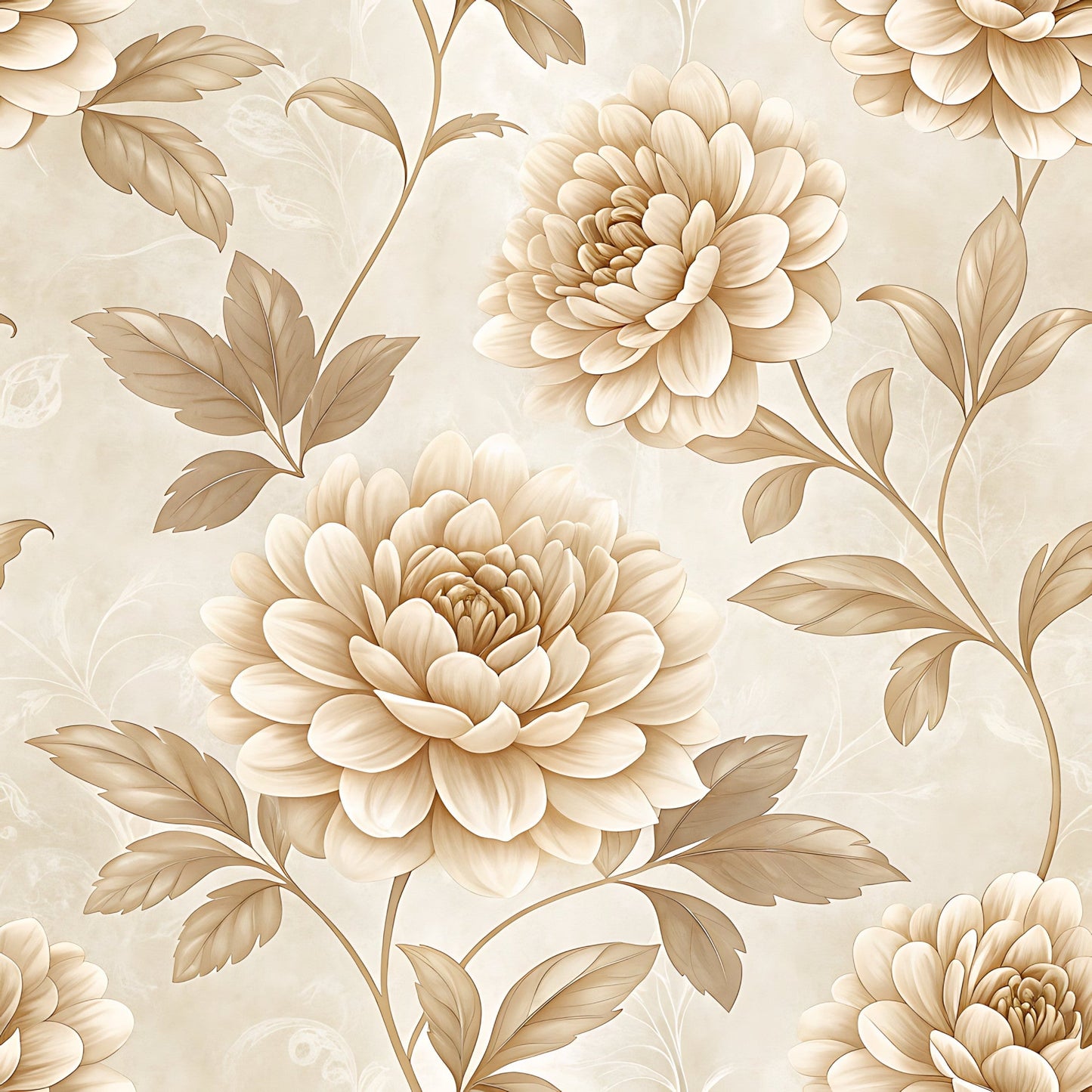Vintage Beige Sepia Floral Pattern 17 Quilting Cotton Fabric