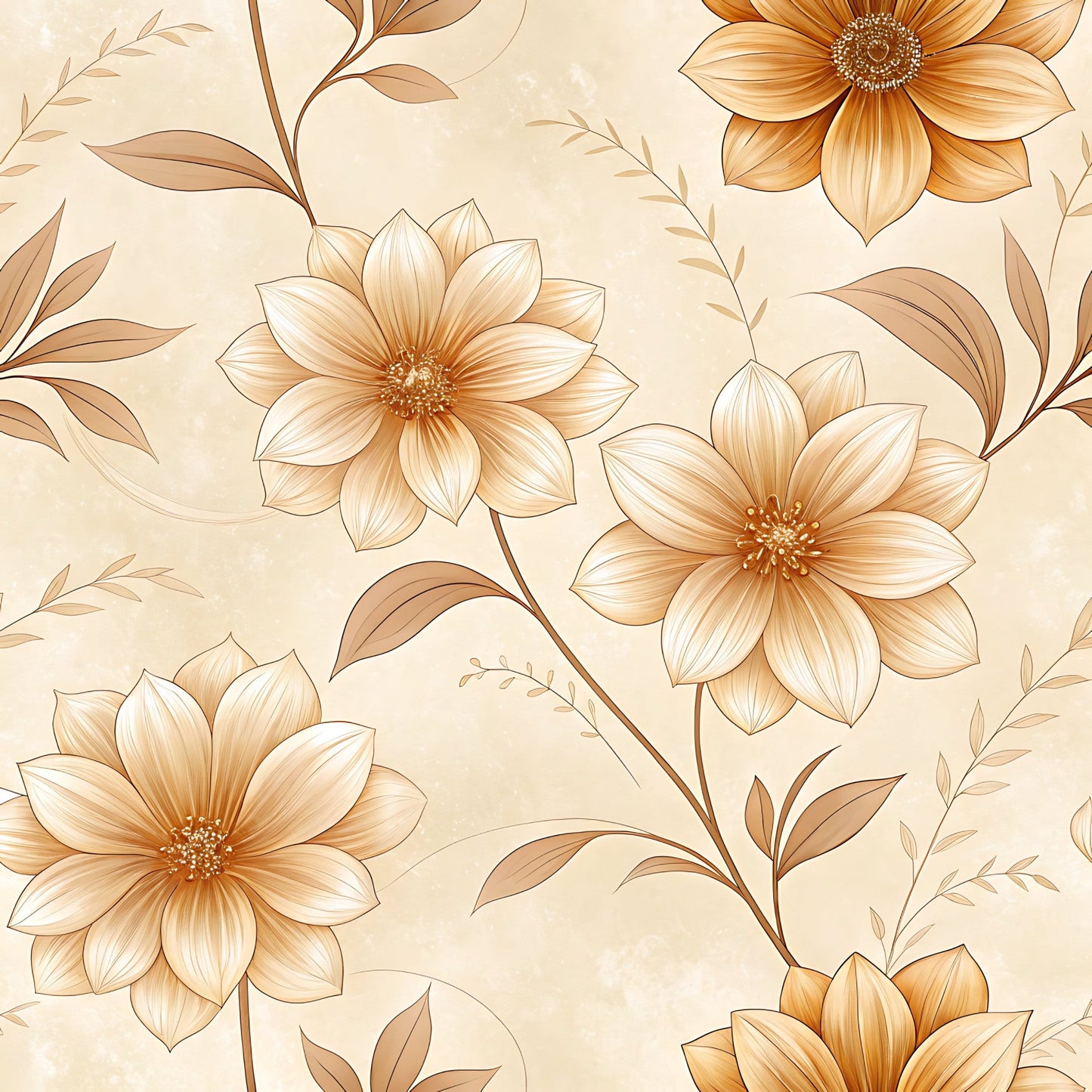 Vintage Beige Sepia Floral Pattern 18 Quilting Cotton Fabric