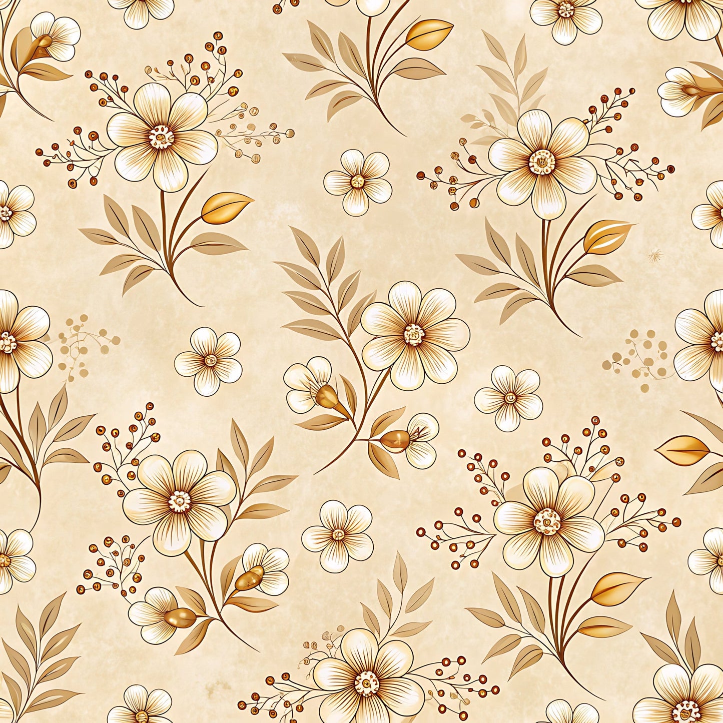 Vintage Beige Sepia Floral Pattern 1 Quilting Cotton Fabric