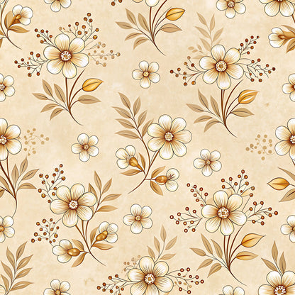 Vintage Beige Sepia Floral Pattern 1 Quilting Cotton Fabric