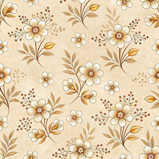 Vintage Beige Sepia Floral Pattern 1 Quilting Cotton Fabric