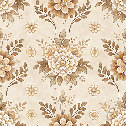 Vintage Beige Sepia Floral Pattern 4 Quilting Cotton Fabric
