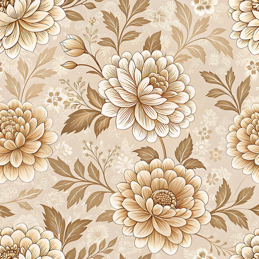 Vintage Beige Sepia Floral Pattern 5 Quilting Cotton Fabric