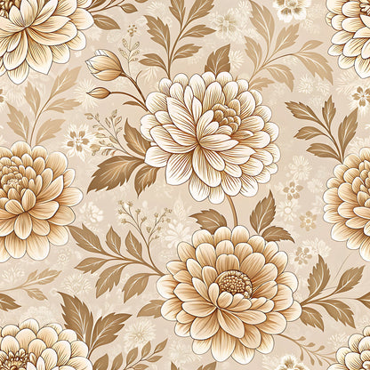 Vintage Beige Sepia Floral Pattern 5 Quilting Cotton Fabric