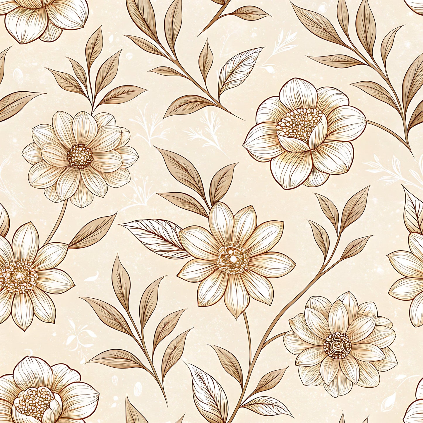 Vintage Beige Sepia Floral Pattern 6 Quilting Cotton Fabric