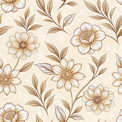 Vintage Beige Sepia Floral Pattern 6 Quilting Cotton Fabric
