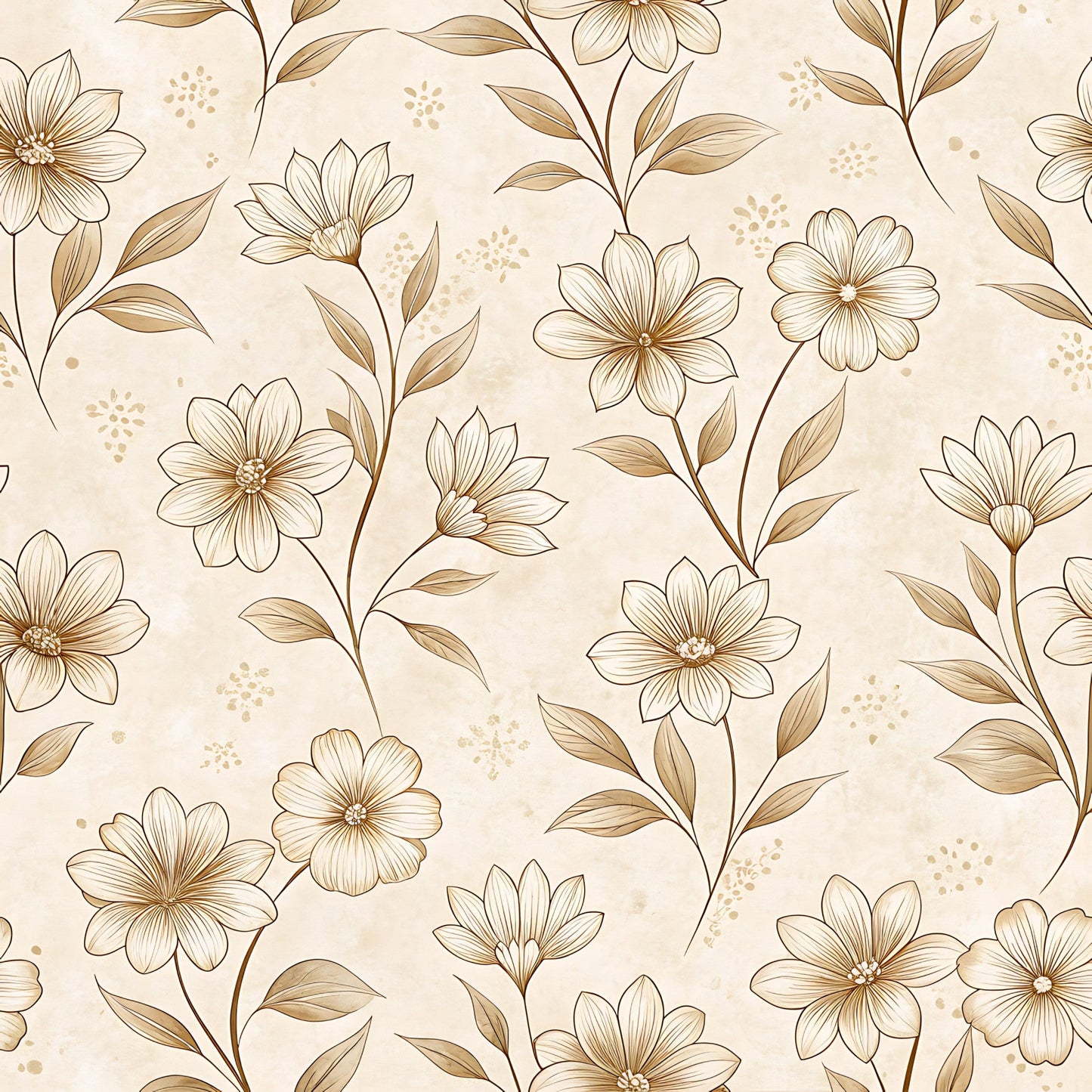 Vintage Beige Sepia Floral Pattern 8 Quilting Cotton Fabric