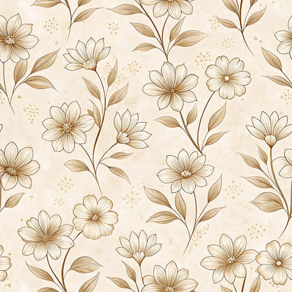 Vintage Beige Sepia Floral Pattern 8 Quilting Cotton Fabric
