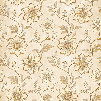 Vintage Beige Sepia Floral Pattern 9 Quilting Cotton Fabric