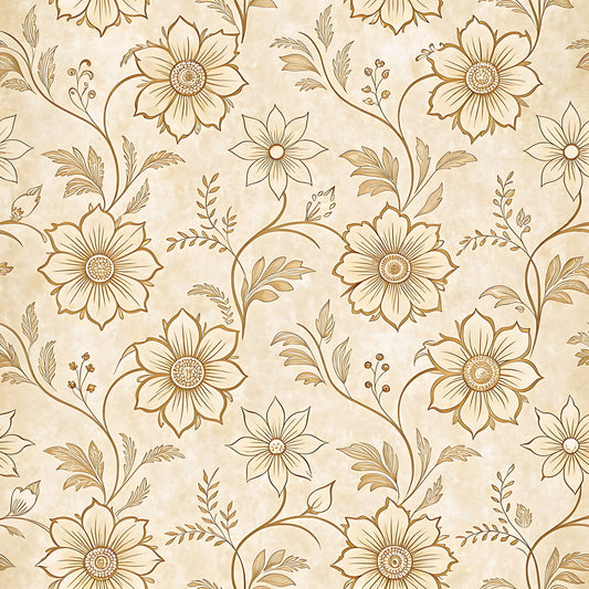 Vintage Beige Sepia Floral Pattern 9 Quilting Cotton Fabric