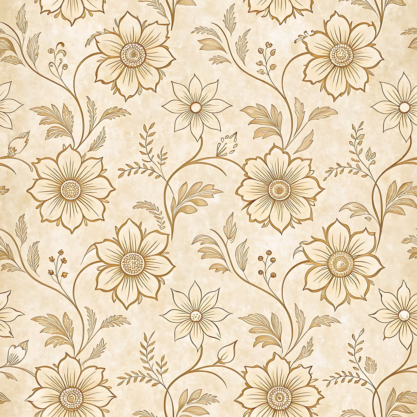 Vintage Beige Sepia Floral Pattern 9 Quilting Cotton Fabric