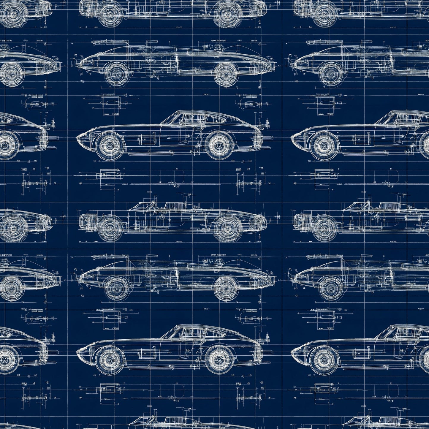 Vintage Car Blueprint Pattern 1 Quilting Cotton Fabric