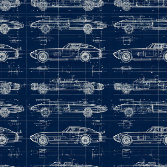 Vintage Car Blueprint Pattern 1 Quilting Cotton Fabric