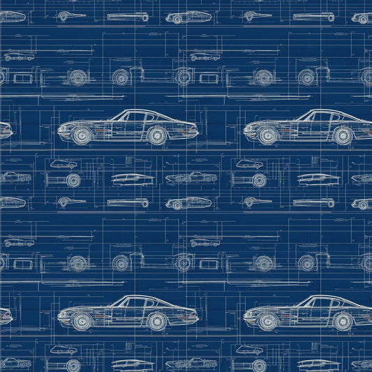 Vintage Car Blueprint Pattern 10 Quilting Cotton Fabric