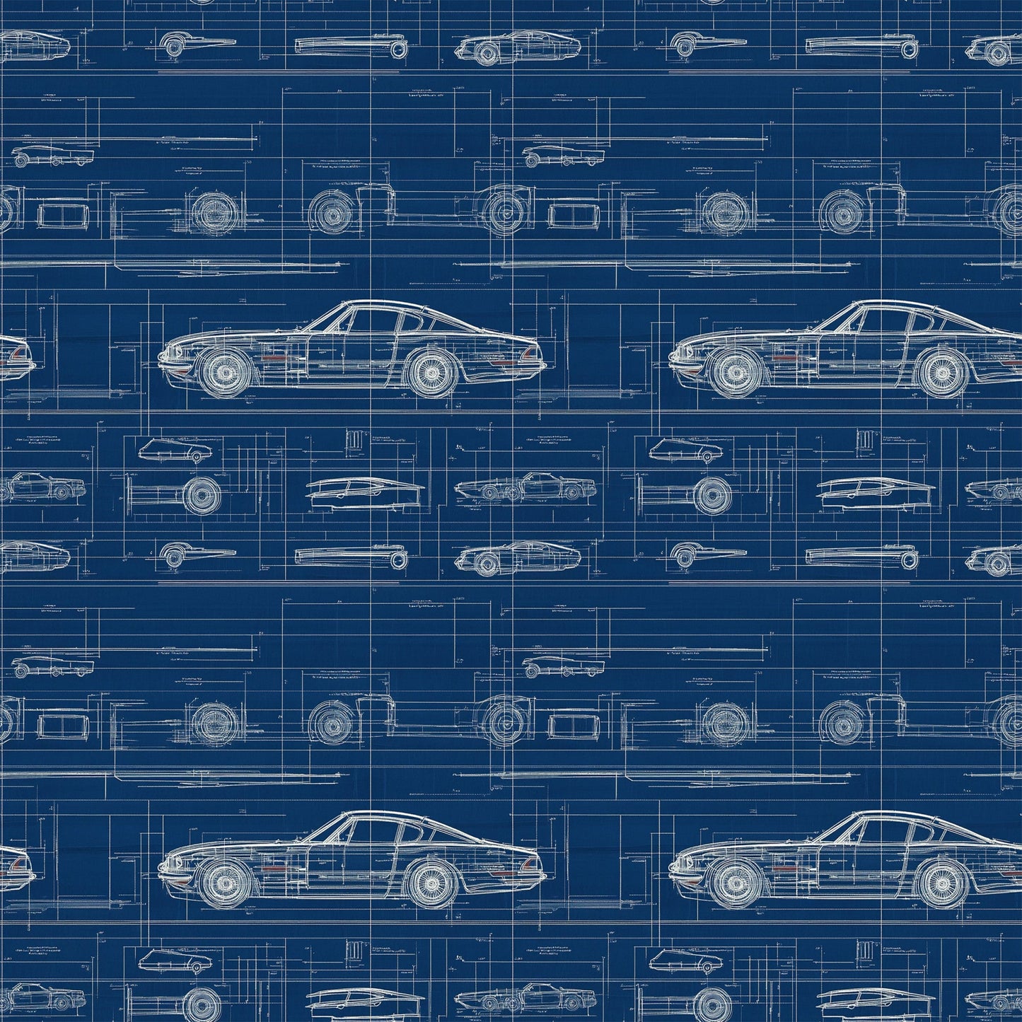 Vintage Car Blueprint Pattern 10 Quilting Cotton Fabric