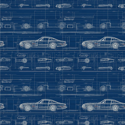 Vintage Car Blueprint Pattern 10 Quilting Cotton Fabric