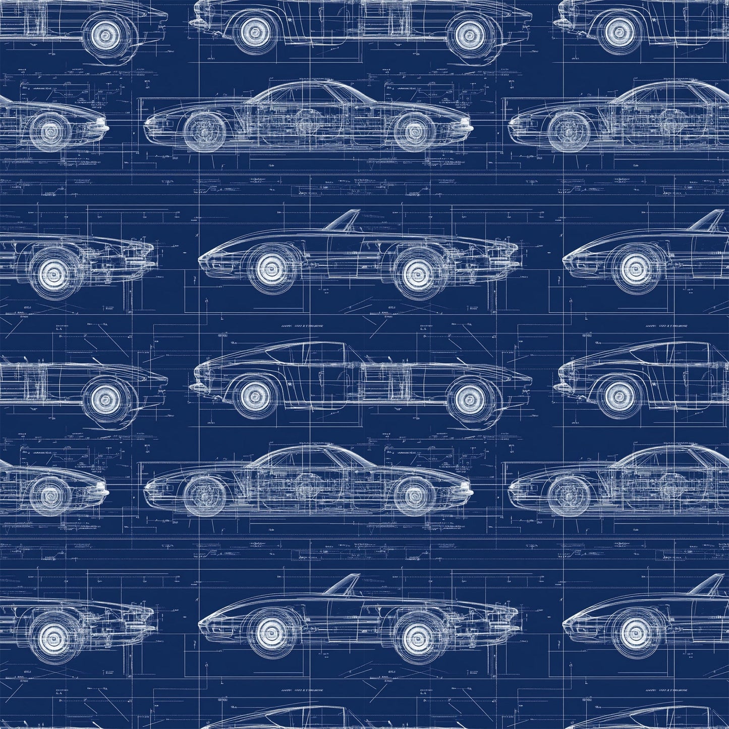 Vintage Car Blueprint Pattern 11 Quilting Cotton Fabric