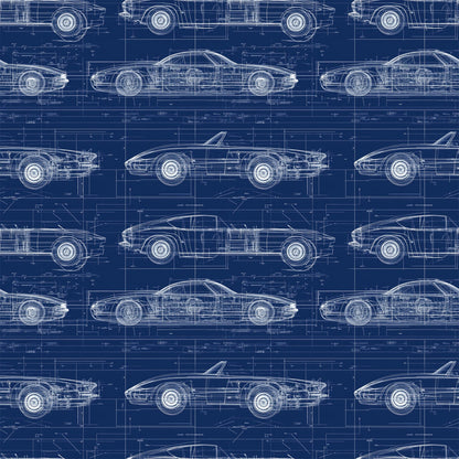 Vintage Car Blueprint Pattern 11 Quilting Cotton Fabric