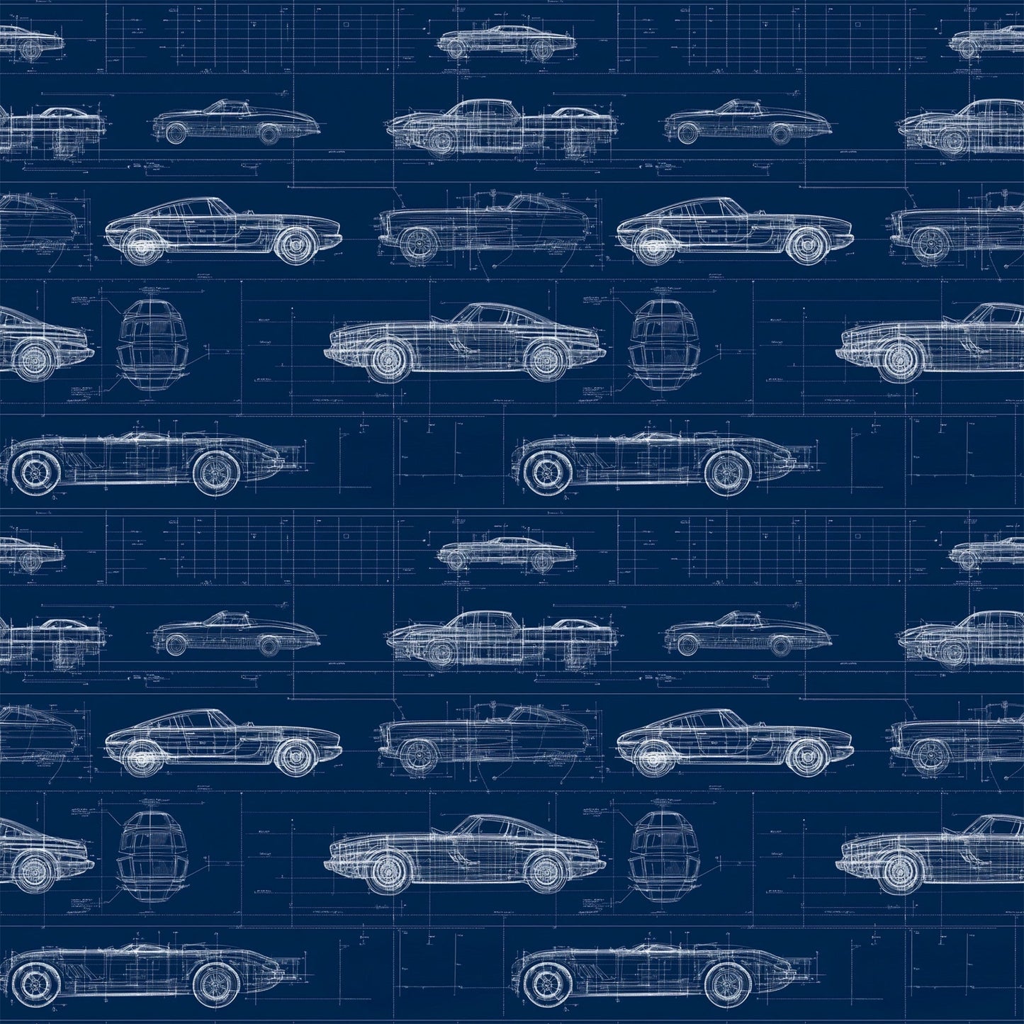 Vintage Car Blueprint Pattern 12 Quilting Cotton Fabric
