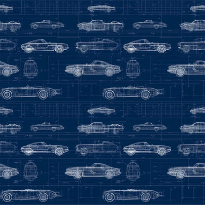 Vintage Car Blueprint Pattern 12 Quilting Cotton Fabric
