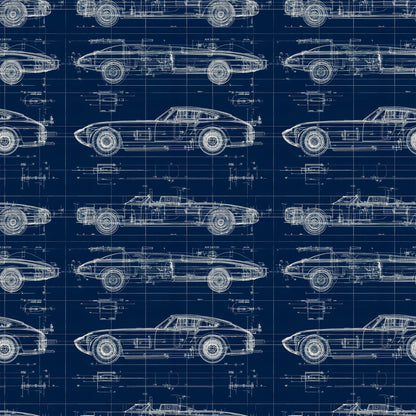 Vintage Car Blueprint Pattern 1 Quilting Cotton Fabric