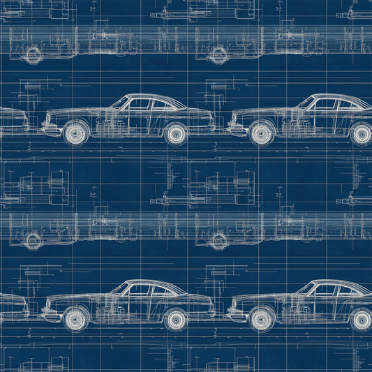 Vintage Car Blueprint Pattern 2 Quilting Cotton Fabric