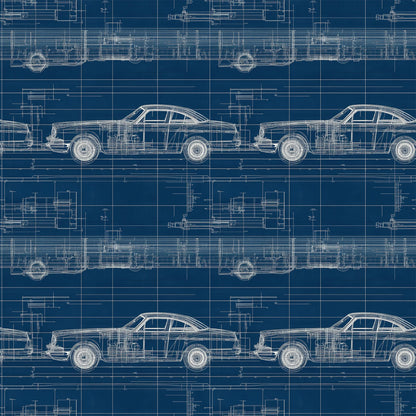Vintage Car Blueprint Pattern 2 Quilting Cotton Fabric