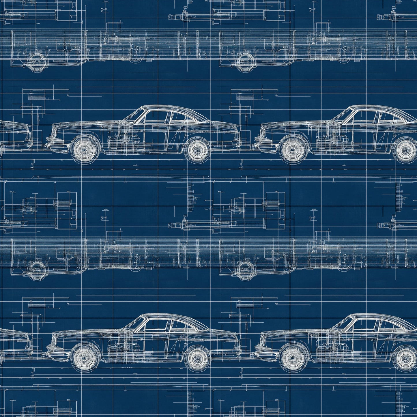 Vintage Car Blueprint Pattern 2 Quilting Cotton Fabric