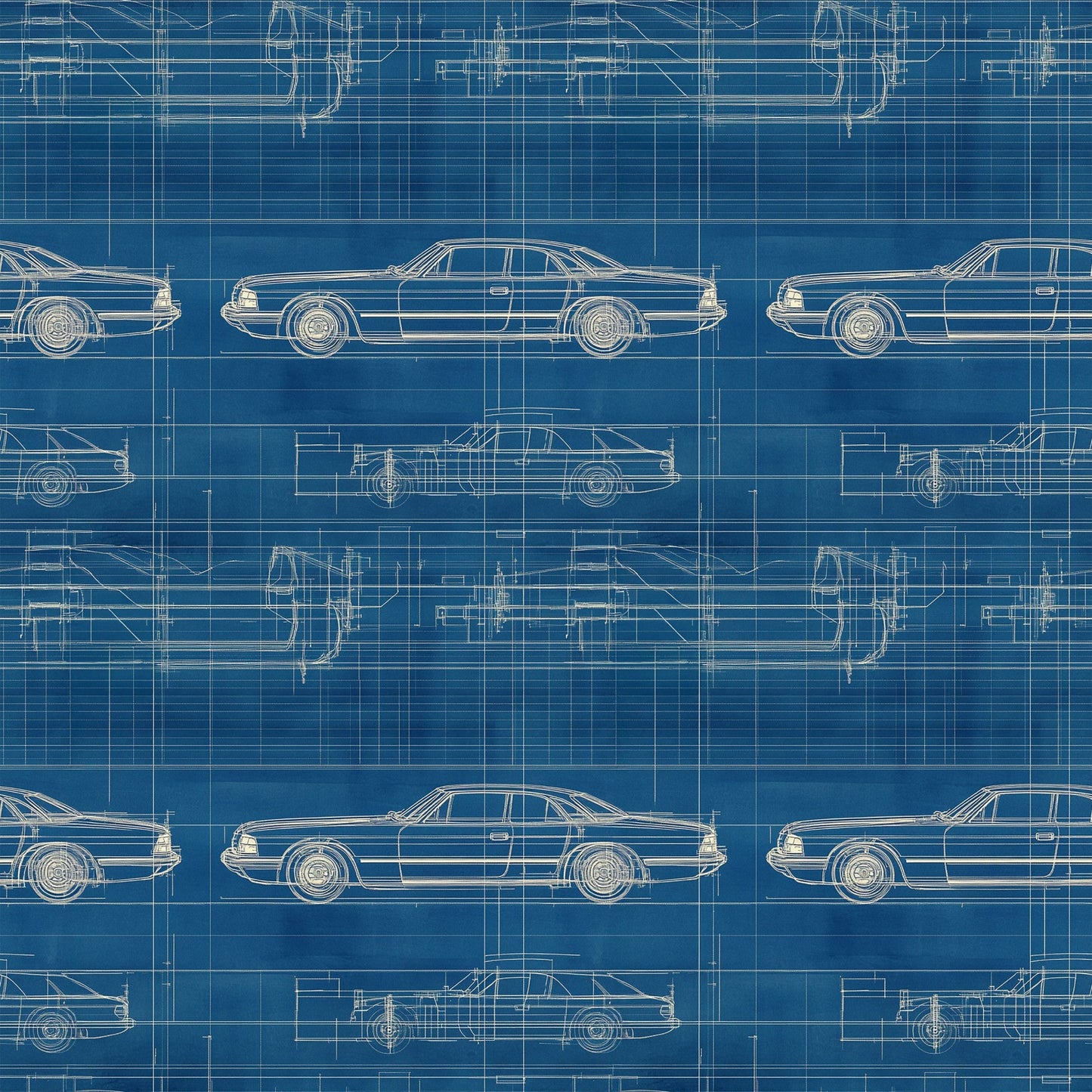 Vintage Car Blueprint Pattern 3 Quilting Cotton Fabric