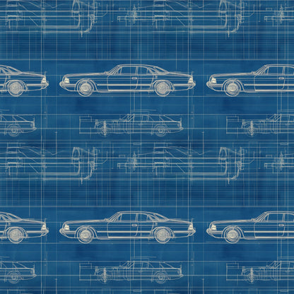 Vintage Car Blueprint Pattern 3 Quilting Cotton Fabric
