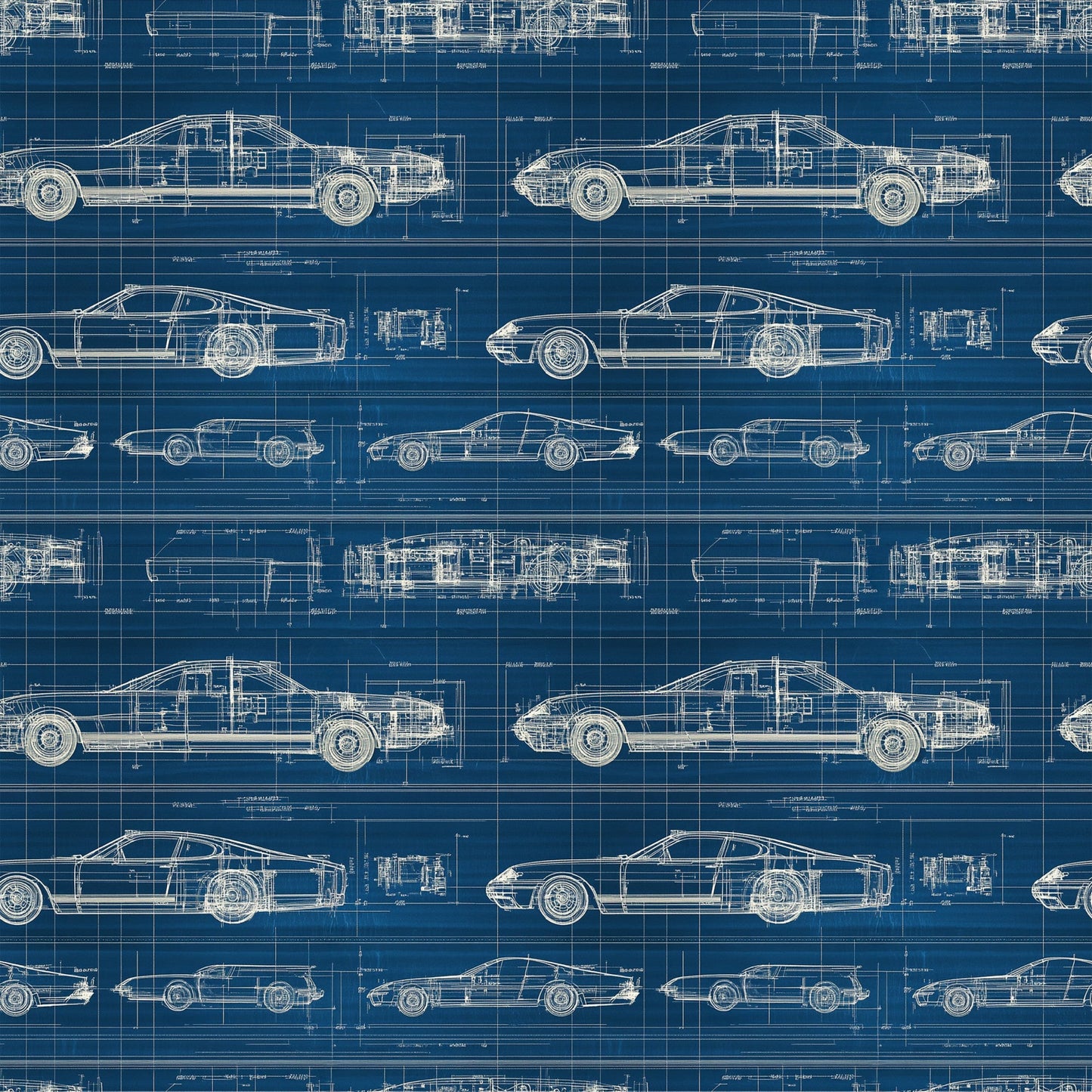 Vintage Car Blueprint Pattern 4 Quilting Cotton Fabric