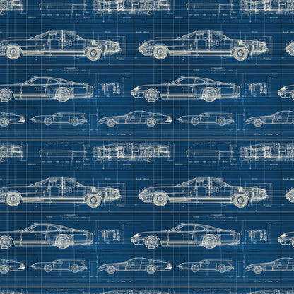 Vintage Car Blueprint Pattern 4 Quilting Cotton Fabric