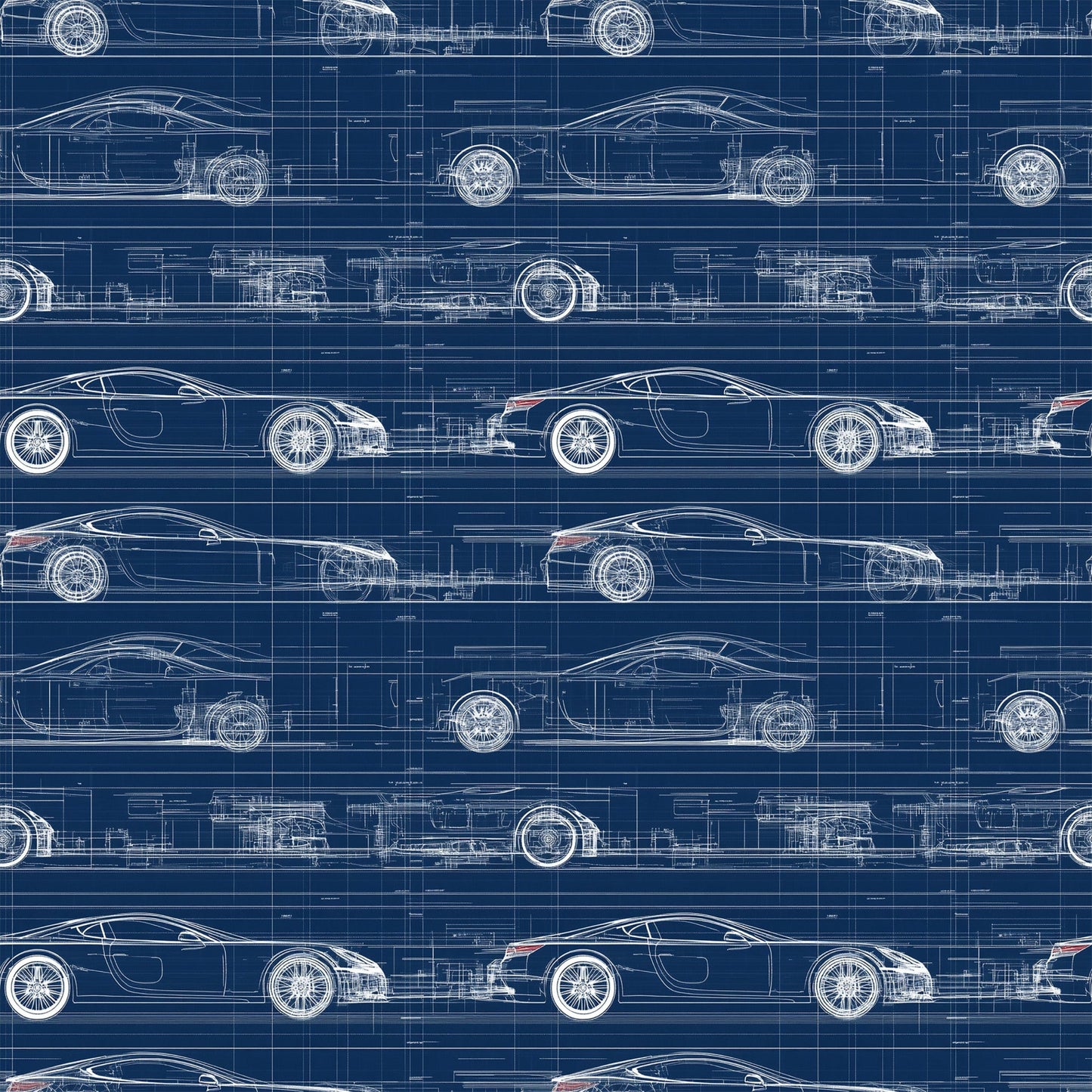 Vintage Car Blueprint Pattern 5 Quilting Cotton Fabric