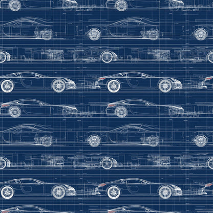 Vintage Car Blueprint Pattern 5 Quilting Cotton Fabric